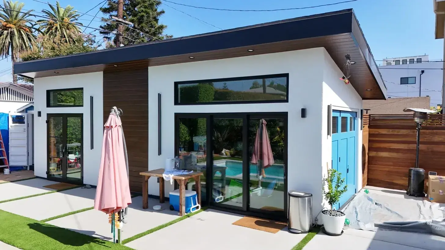 Granny flat exterior with landscaped entry